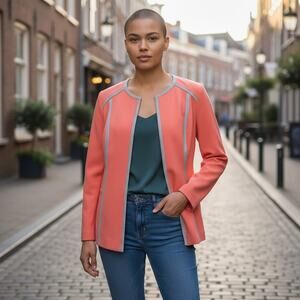 Calvin Klein Coral Blazer with Animal Print Trim - Size 12